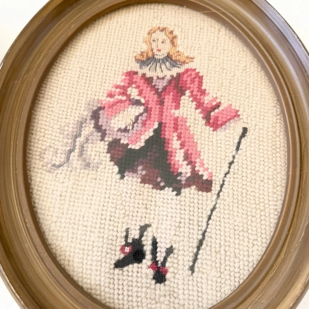 Vintage Victorian Needleworks Wall Decor Cross Stitch Embroidery Set of 2